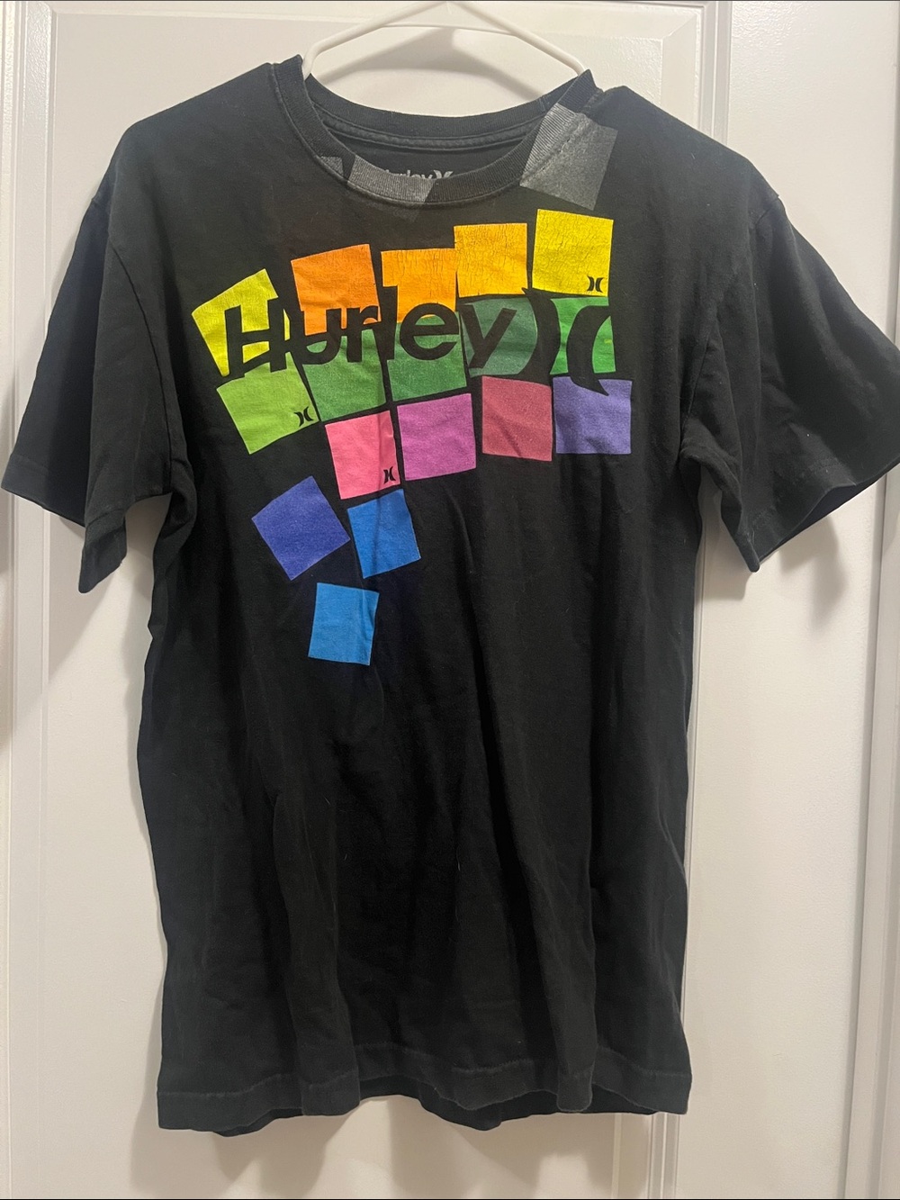 Hurley Black T-Shirt with Multi-Color Block Logo